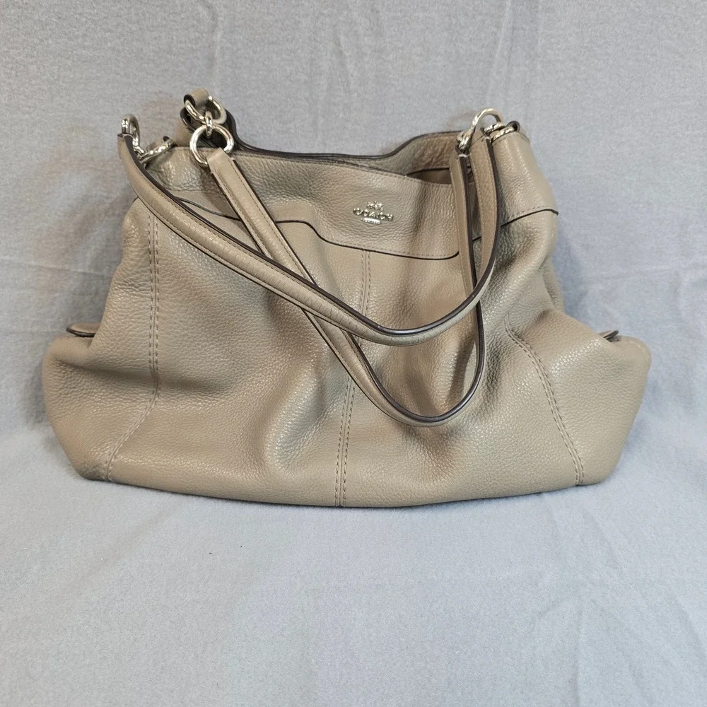 Coach Lexy Shoulder Bag Taupe Pebbled Leather Hobo Tote F57545 Silver Hardware